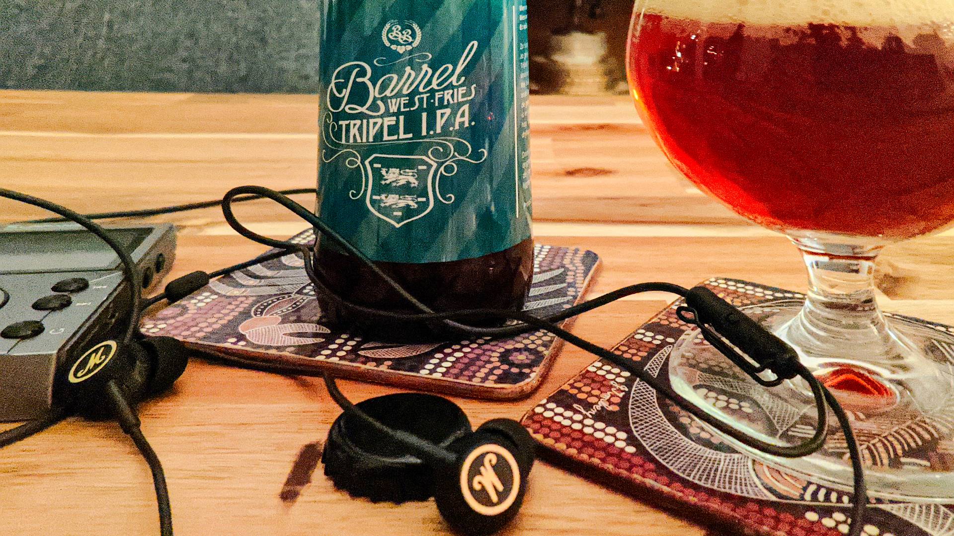 Close up of cratf beer and high-res music play: music is the spice of life