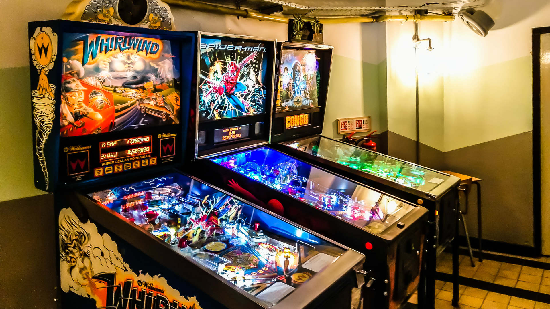3 pinball machines side by side at Tilt in Birtmingham