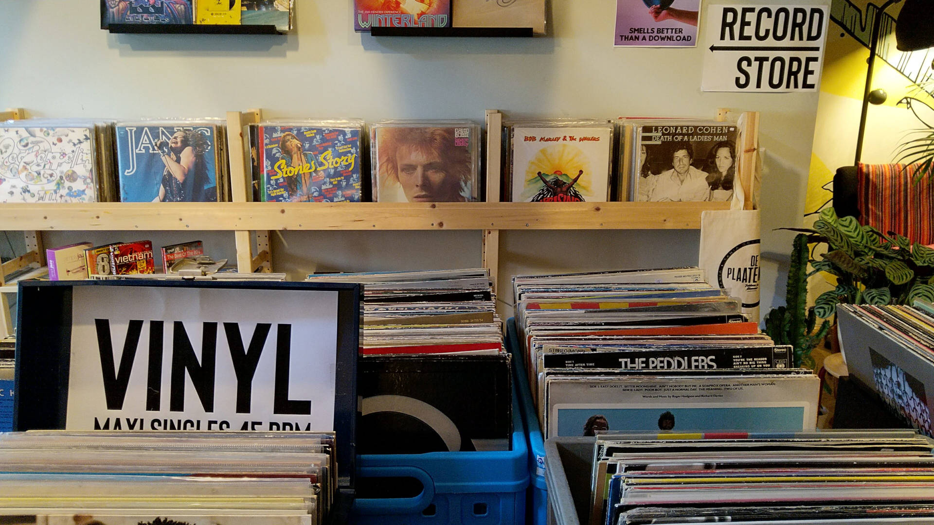 Crate digging at record store